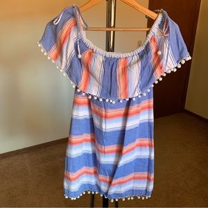Saylor Off The Shoulder Striped Pom Pom Dress